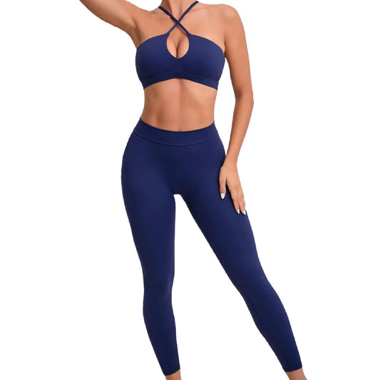 Arianna Scrunch Leggings and Crop Top Navy Blue