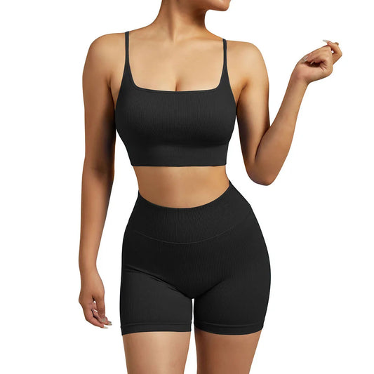 Doras Black Shorts and Crop top Set