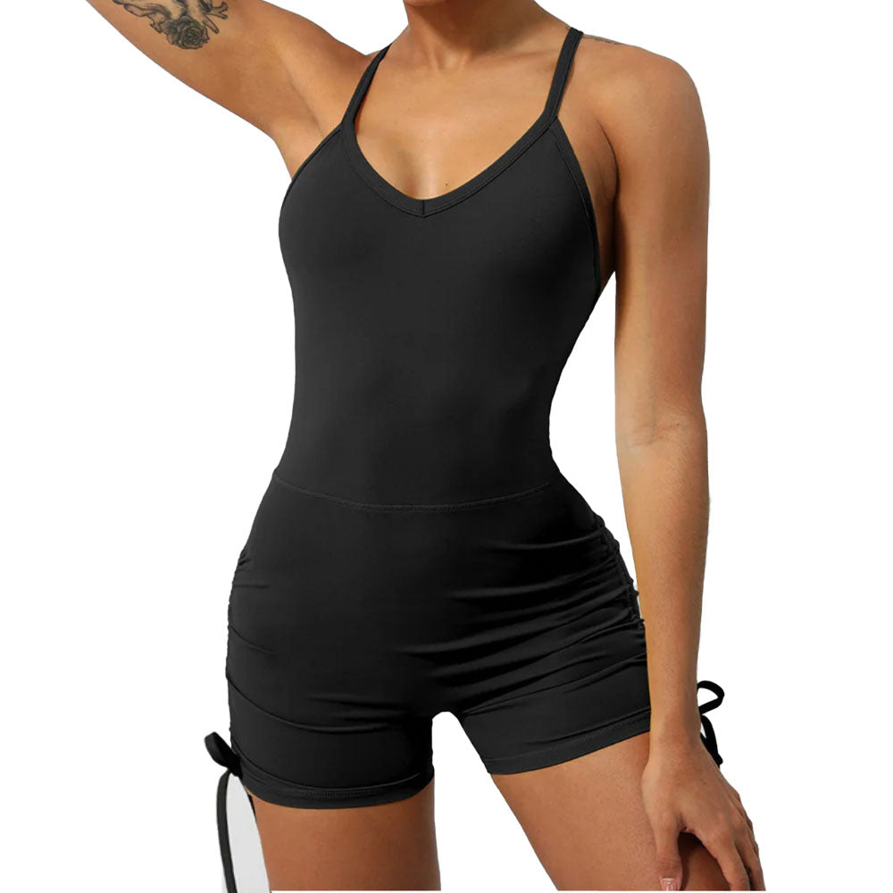 Baller Babe Tie up yoga bodysuit Shorts Jet Black