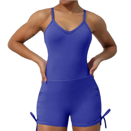 Baller Babe Tie up yoga bodysuit Shorts Blue