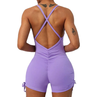 Baller Babe Tie up yoga bodysuit Shorts Lavender Purple