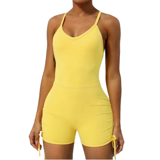 Baller Babe Tie up yoga bodysuit Shorts Buttercup Yellow