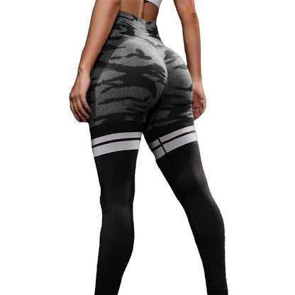 Seamless Camo Leggings with Pocket Black