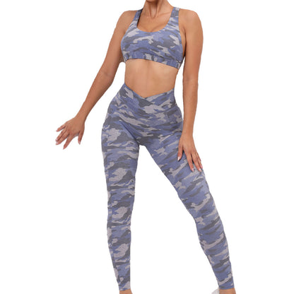 Camo Leggings with Crop Top Set - Purple Grey