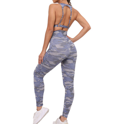 Camo Leggings with Crop Top Set - Purple Grey