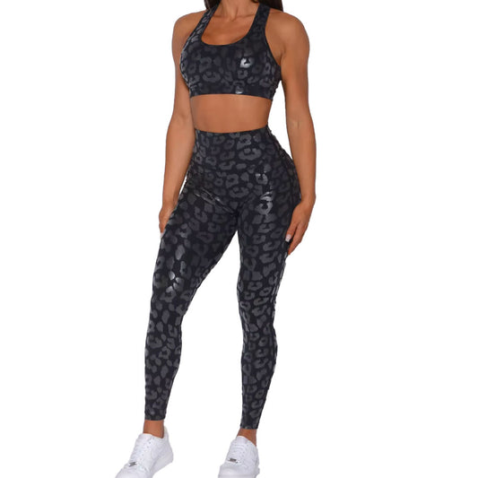 Baller Babe Black Leopard Leggings and Sports Bra SET