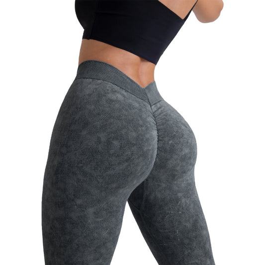 Stonewash Tye Dye yoga scunch bum leggings v waisted