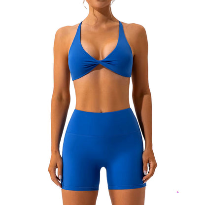 Baller Babe criss cross bra and shorts set Blue