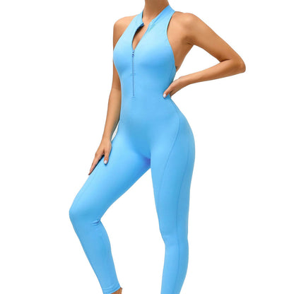Full Length gym Bodysuit with Zip Blue