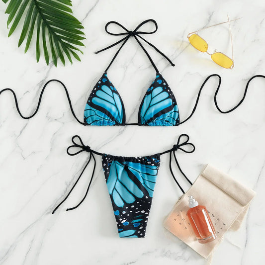 Butterfly Bikini String Top and Bottom Blue (Set)