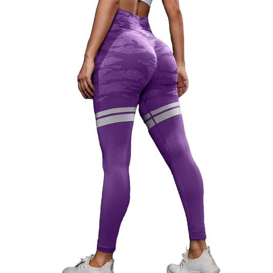 Seamless Camo Leggings with Pocket Purple