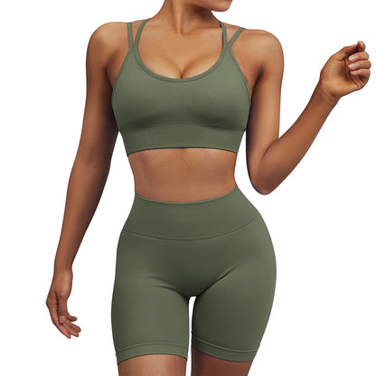 Seamless Giselle Active Shorts with Crop Top Khaki Green