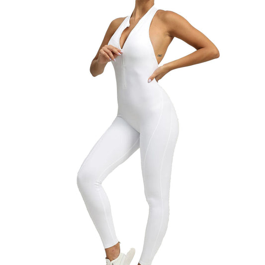 Full Length gym Bodysuit with Zip White