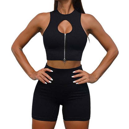 Baller Babe Ribbed Keyhole Crop Top with Shorts Purple