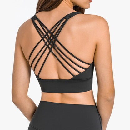 black sports bra criss cross back