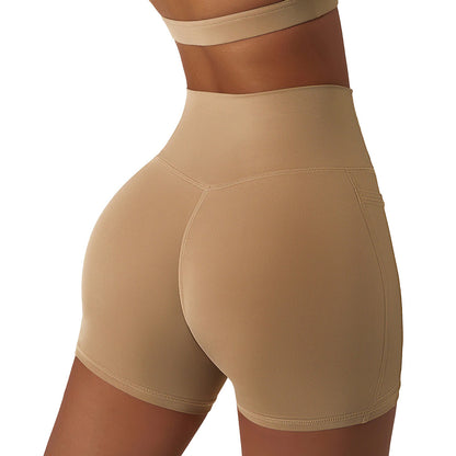 biege yoga shorts with pockets bike pants for women