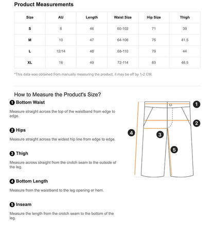 shorts size guide australian activewear
